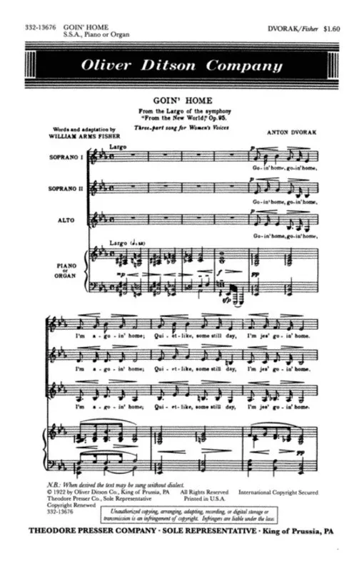 Goin Home - SSA Vocal Sheet Music